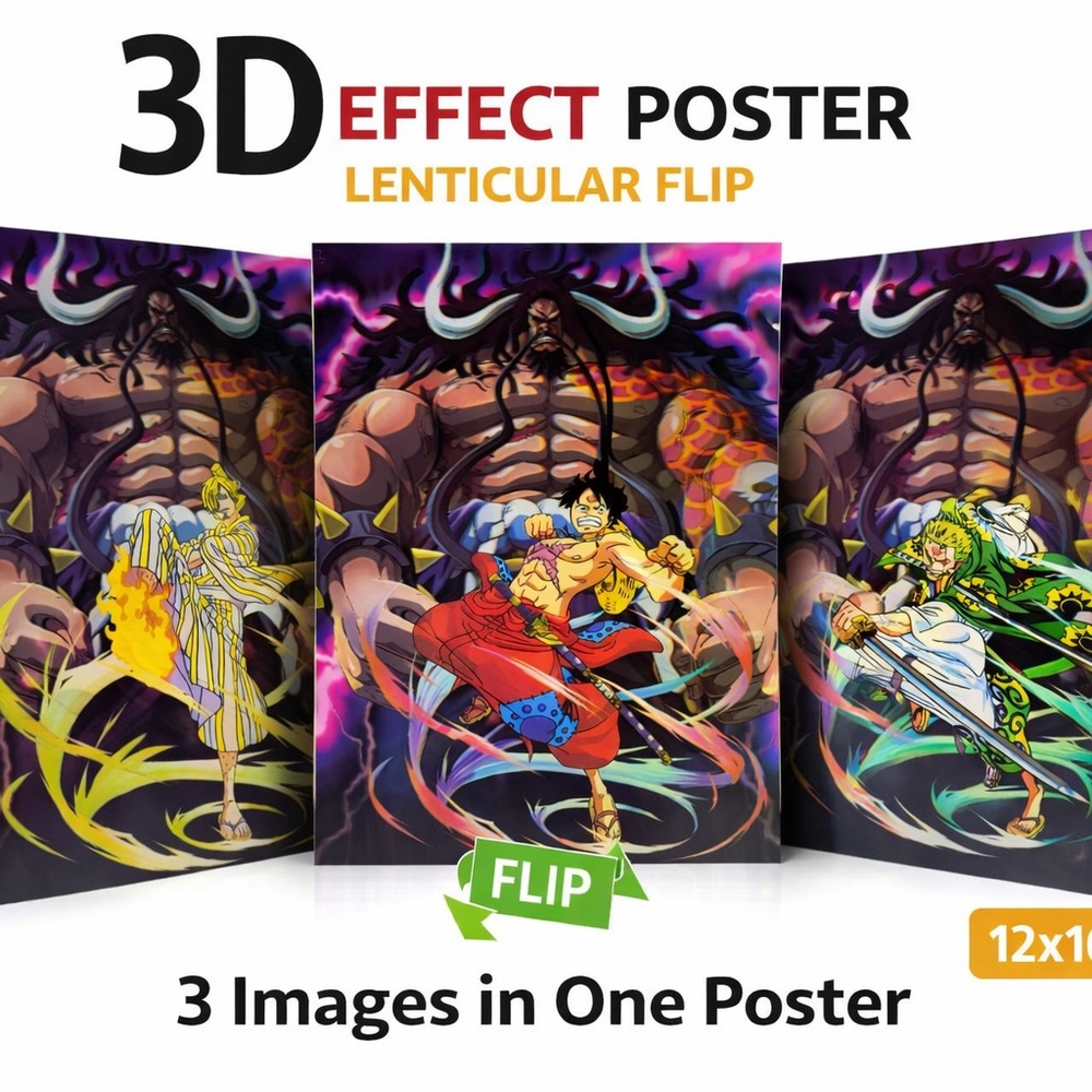 Anime 3D Lenticular Flip Poster 12x16 Kaido Luffy Zoro 3 Images Effect Wall Art